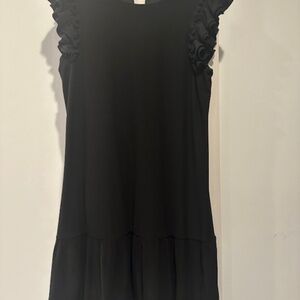 CeCe ruffle sleeve , ruffle bottom black mini dress in size medium